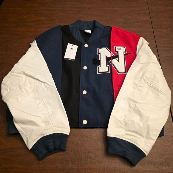 Nike X Yoon Oversized Varsity Jacket Wool Leather FZ0280-010 Women's Size L - Picture 1 of 8